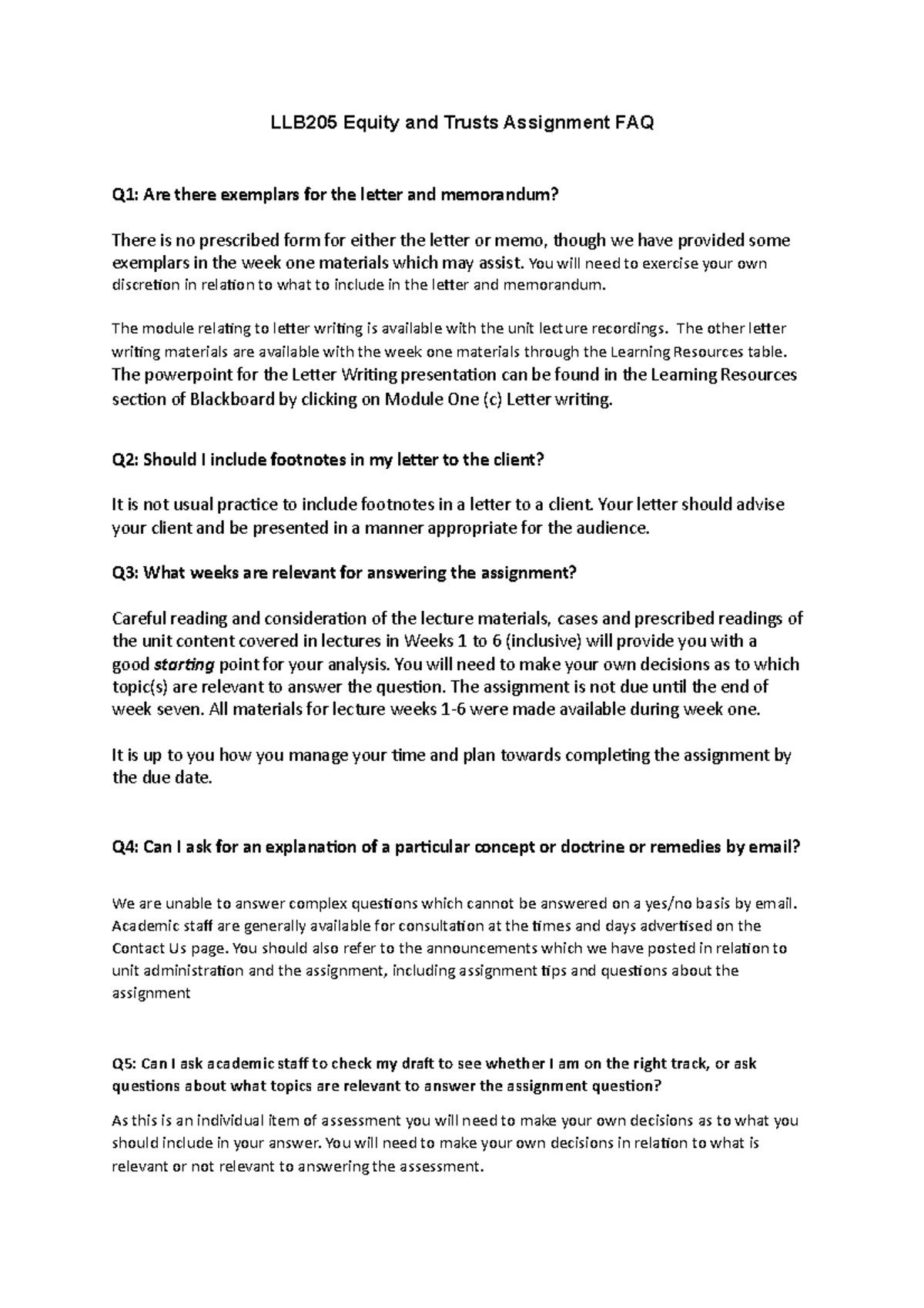 LLB205 Assignment Faqfinala - LLB205 Equity and Trusts Assignment FAQ ...