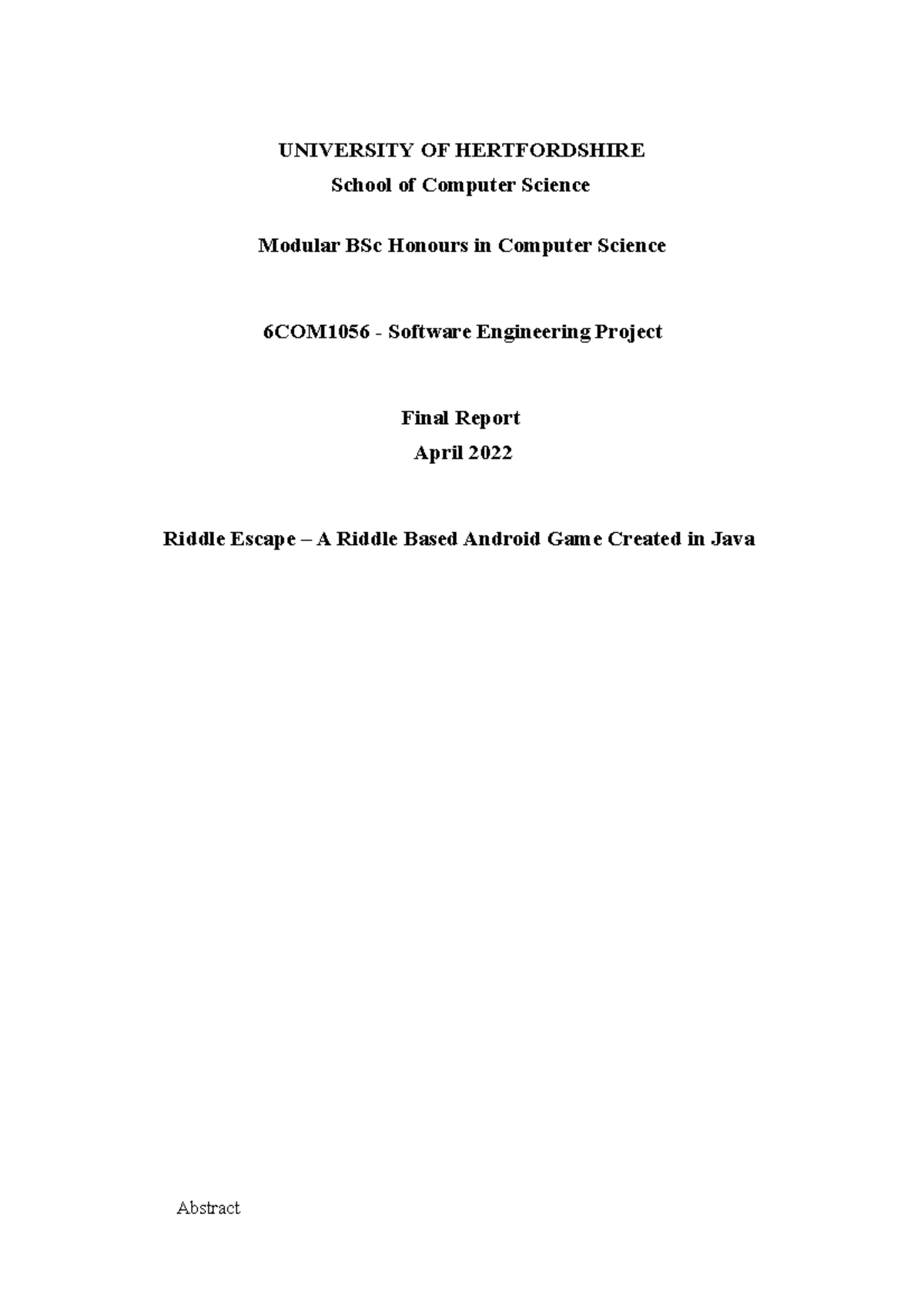 Riddle Game Report Sample 2 Draft From One Of My Final Year Report