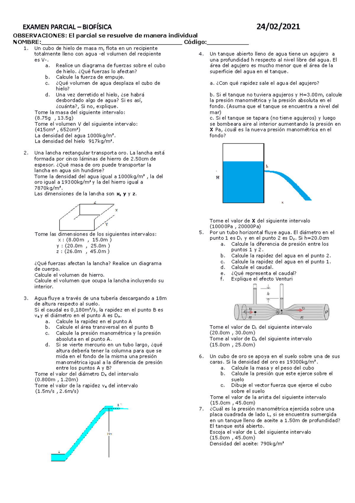 Parcial 1 Biofisica 2021 1 - EXAMEN PARCIAL – BIOFÍSICA 24/02 ...