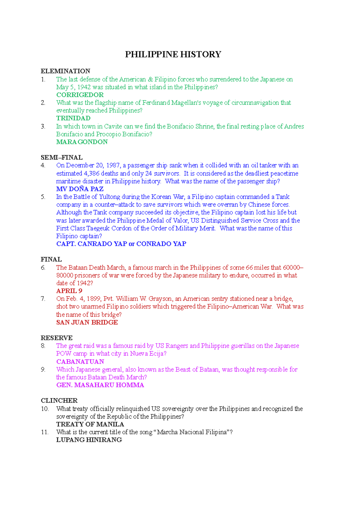 Philippine History Quiz Bee Test Items Philippine His Vrogue co