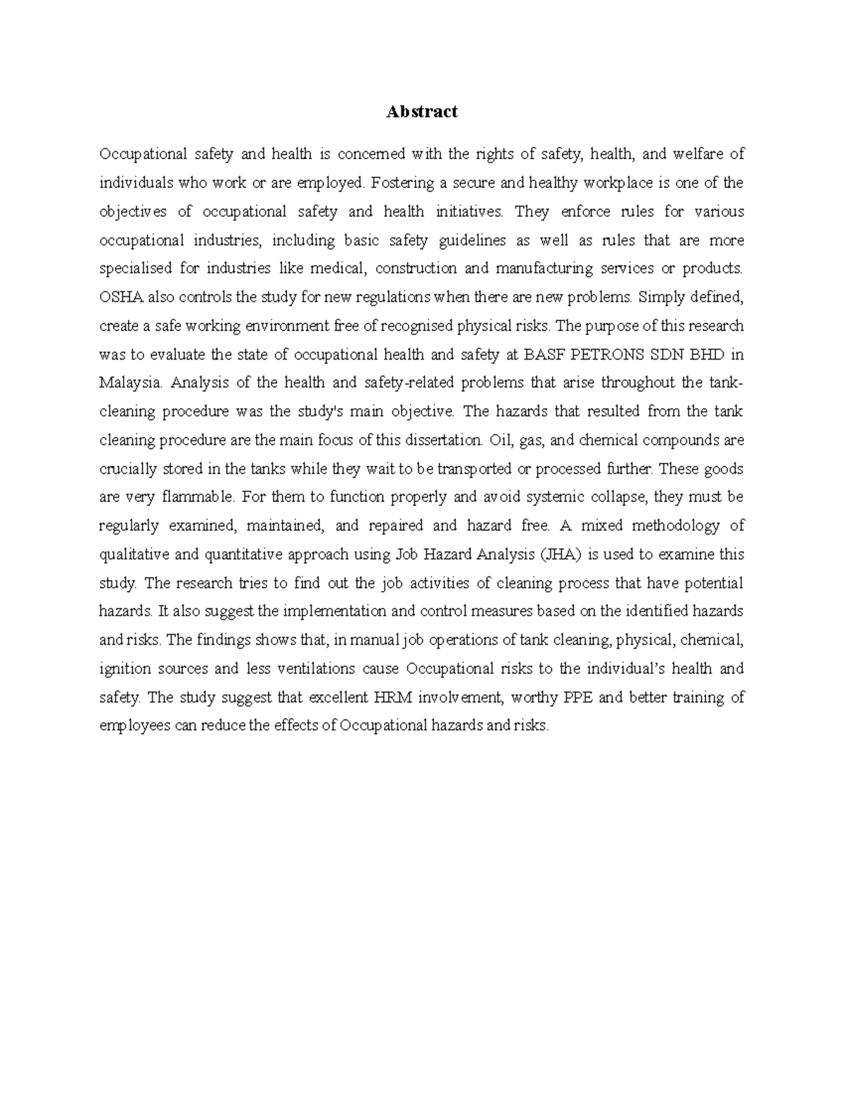 Abstract - Abstract Occupational safety and health is concerned with ...