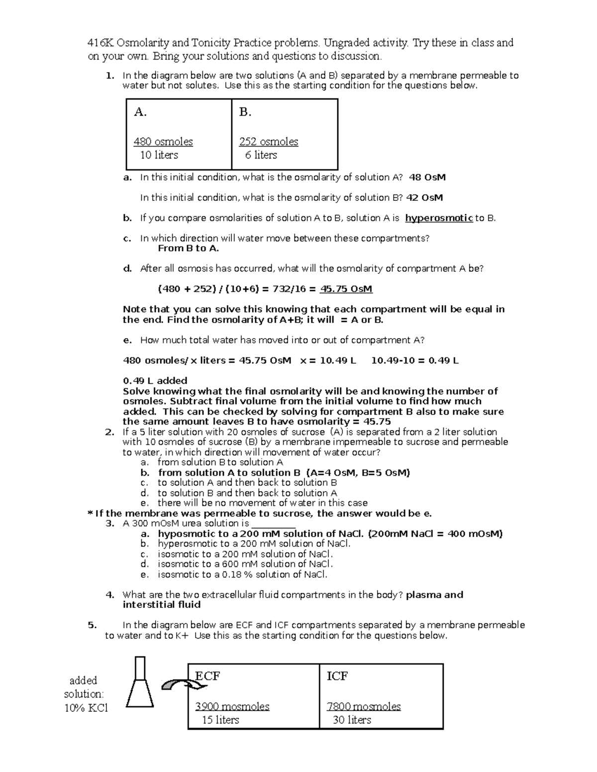 Tonicity Key of general chem - 416K Osmolarity and Tonicity Practice ...