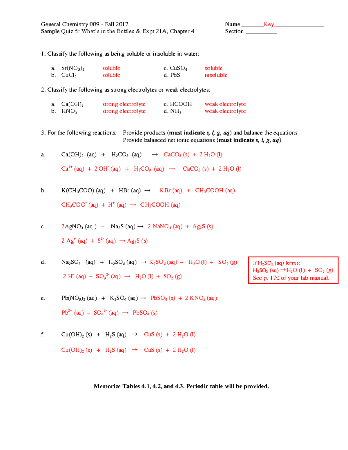 Quiz 4 Answers - Chemistry Recitation Quiz - General Chemistry 009 ...