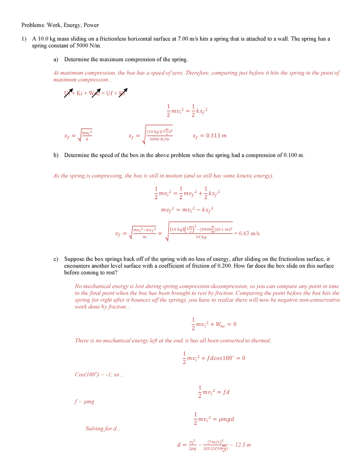 Work energy power Problems 2 solutions 2015 - Problems: Work, Energy ...