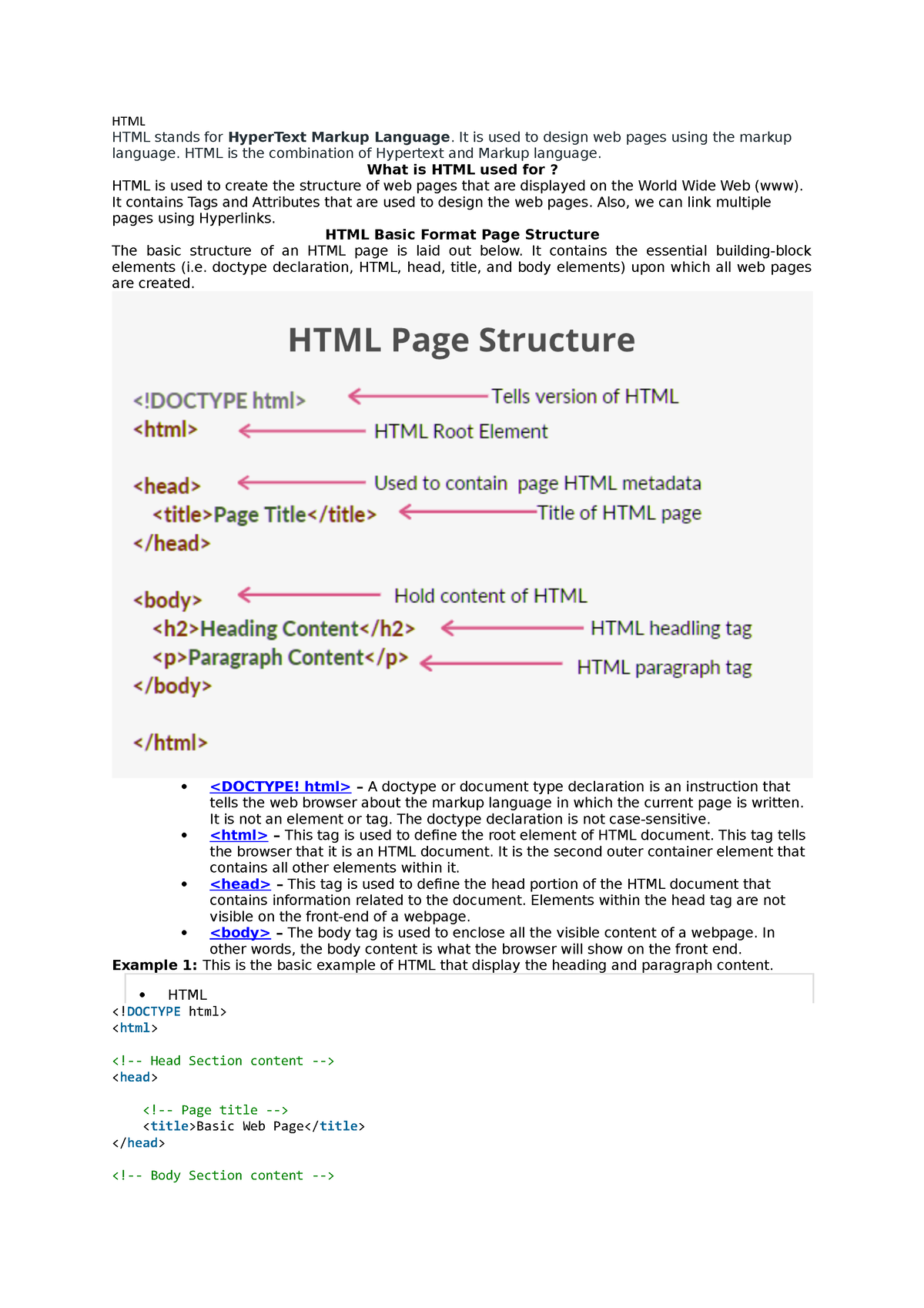 Html Notes - HTML HTML Stands For HyperText Markup Language. It Is Used ...