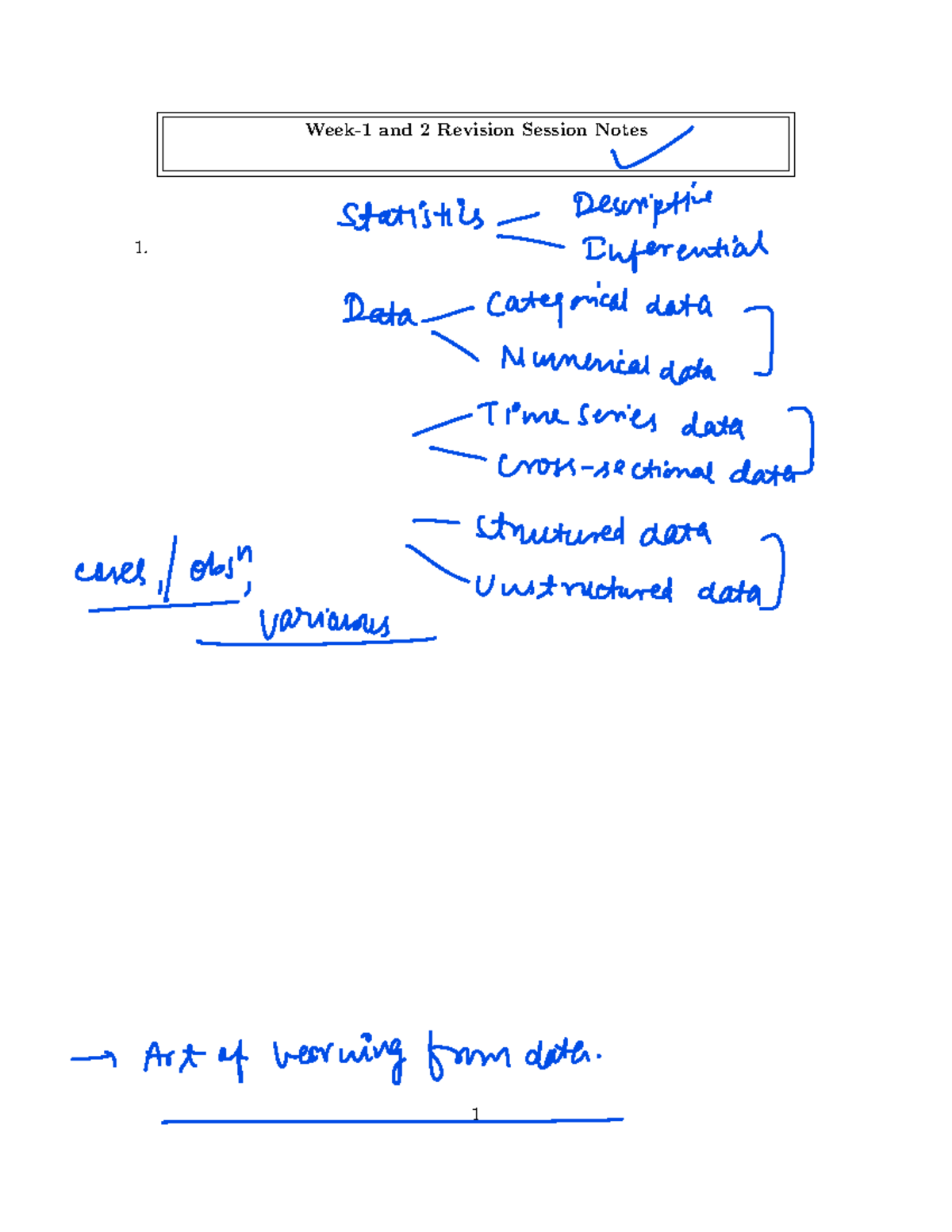 Week 1 and 2 Revision Session Notes Stats-1 - Statistics 1 - Week-1 and ...