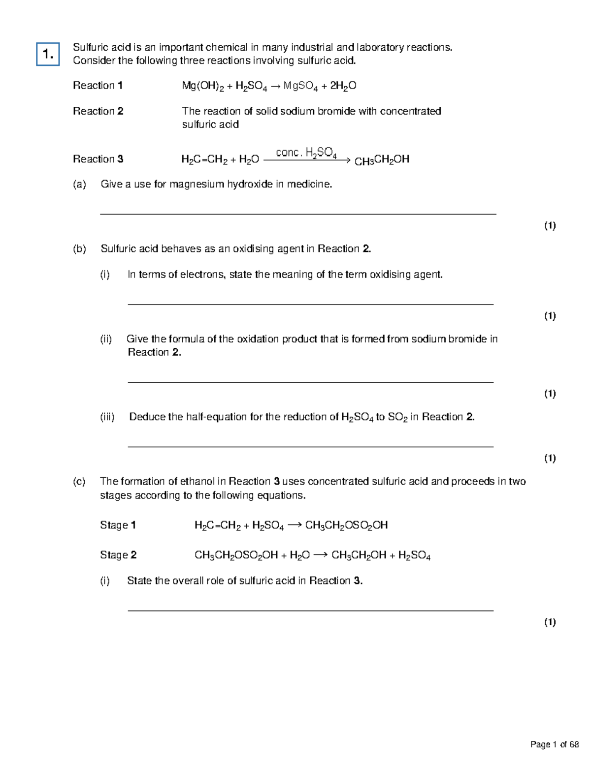 Alcohol production - Gas - Sulfuric acid is an important chemical in ...