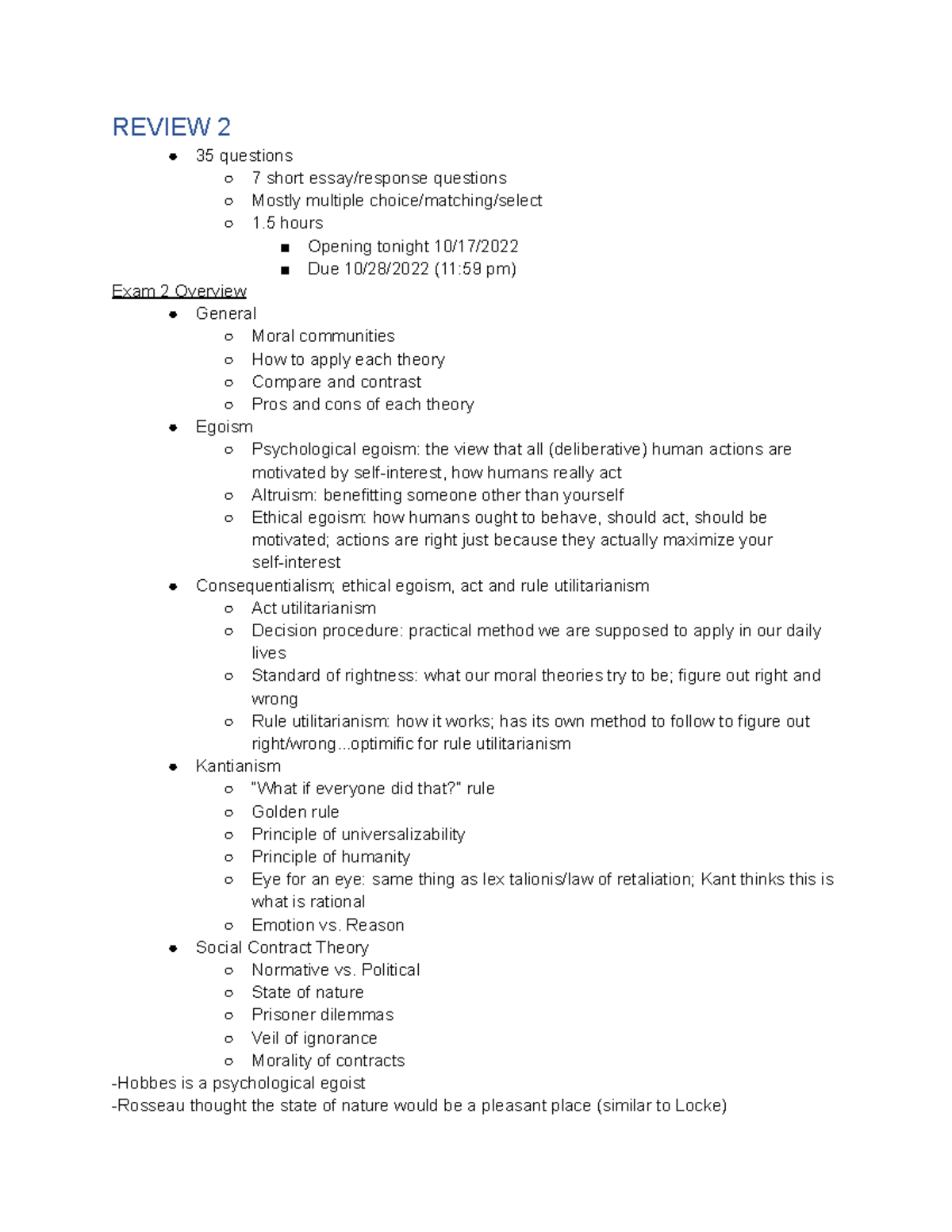 Exam 2 Review Overview Of Our Second Exam REVIEW 2 35 Questions 7 