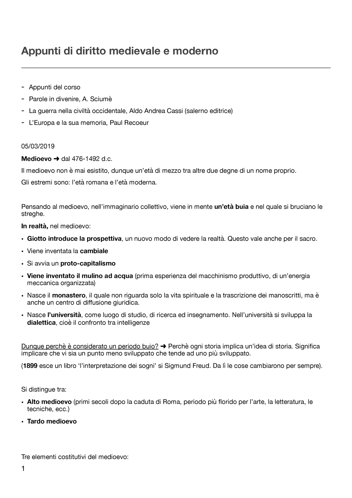 Riassunto esame Storia del diritto medievale e moderno, Prof. Cassi Aldo  Andrea, libro consigliato Le danze di Clio e Astrea, Aldo Andrea Cassi