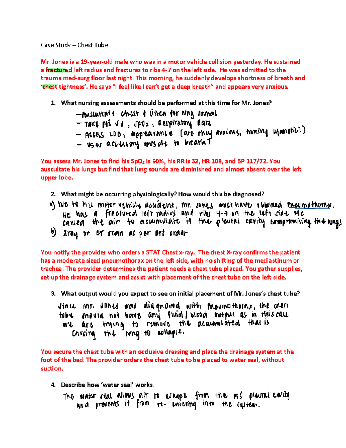 Case+Study+on+chest+tubes - Case Study 3 Chest Tube Mr. Jones is a 19 ...