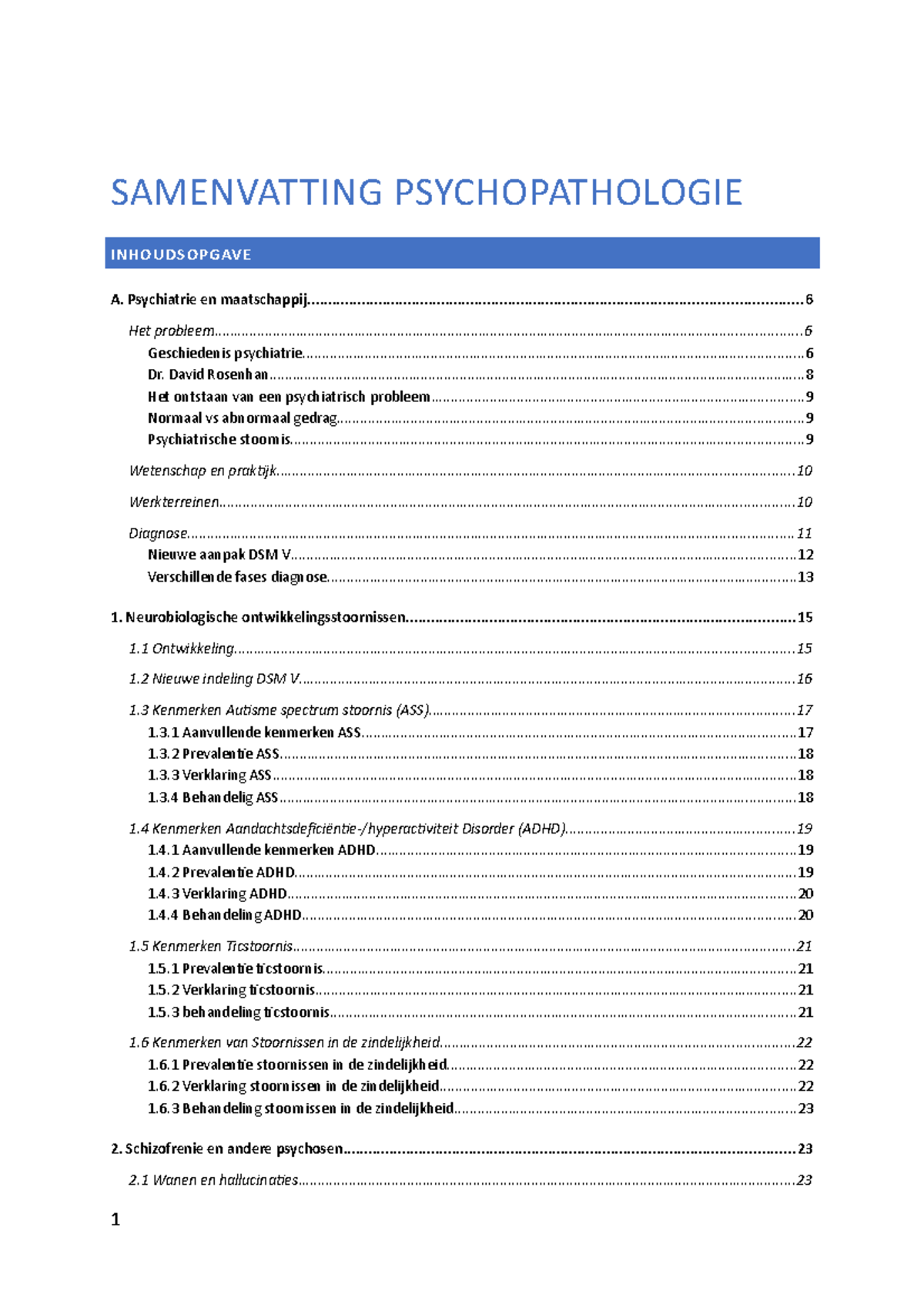 Samenvatting-Psychopathologie - SAMENVATTING PSYCHOPATHOLOGIE A ...