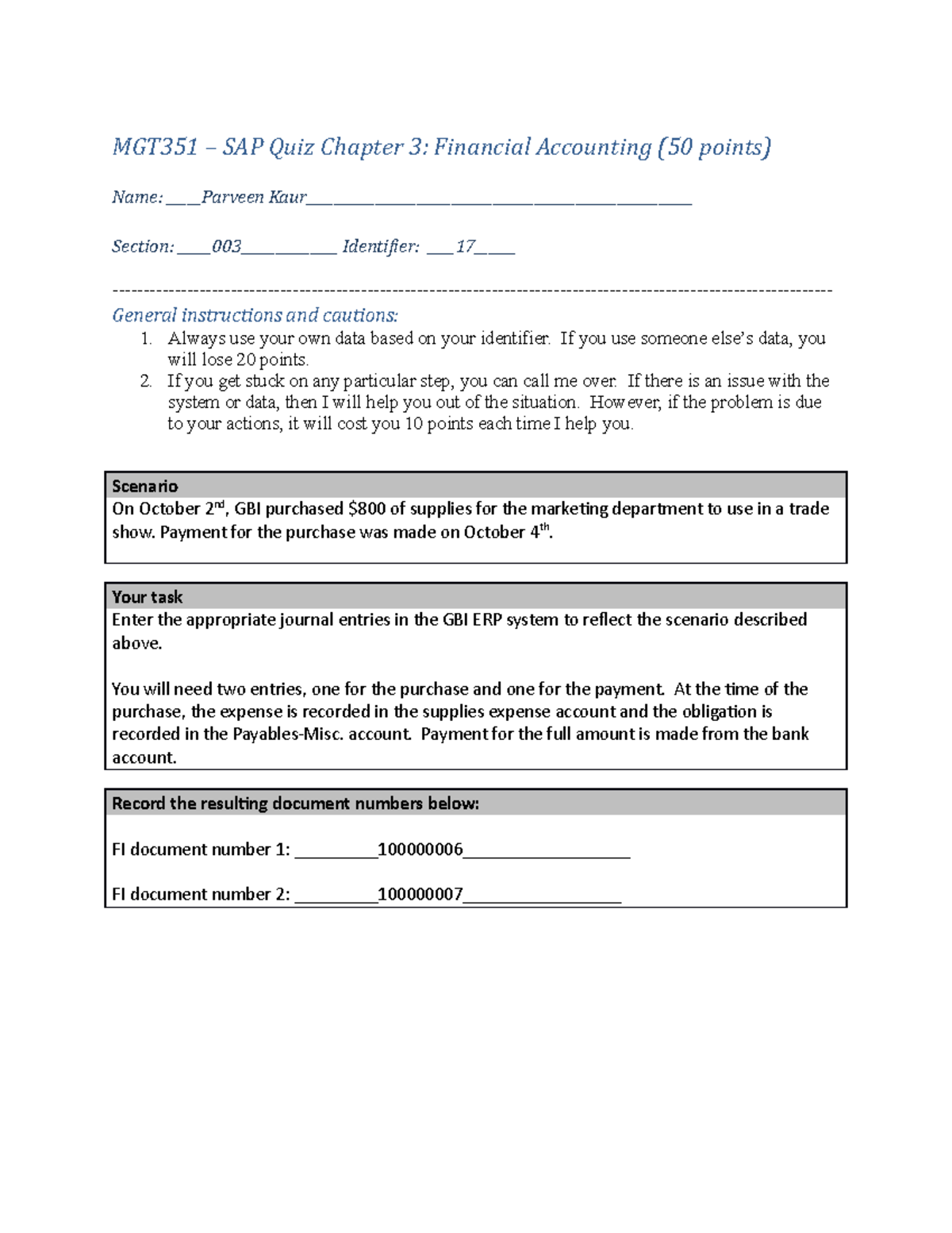 Ch 03 SAP Quiz Final - Sap - MGT351 – SAP Quiz Chapter 3: Financial ...