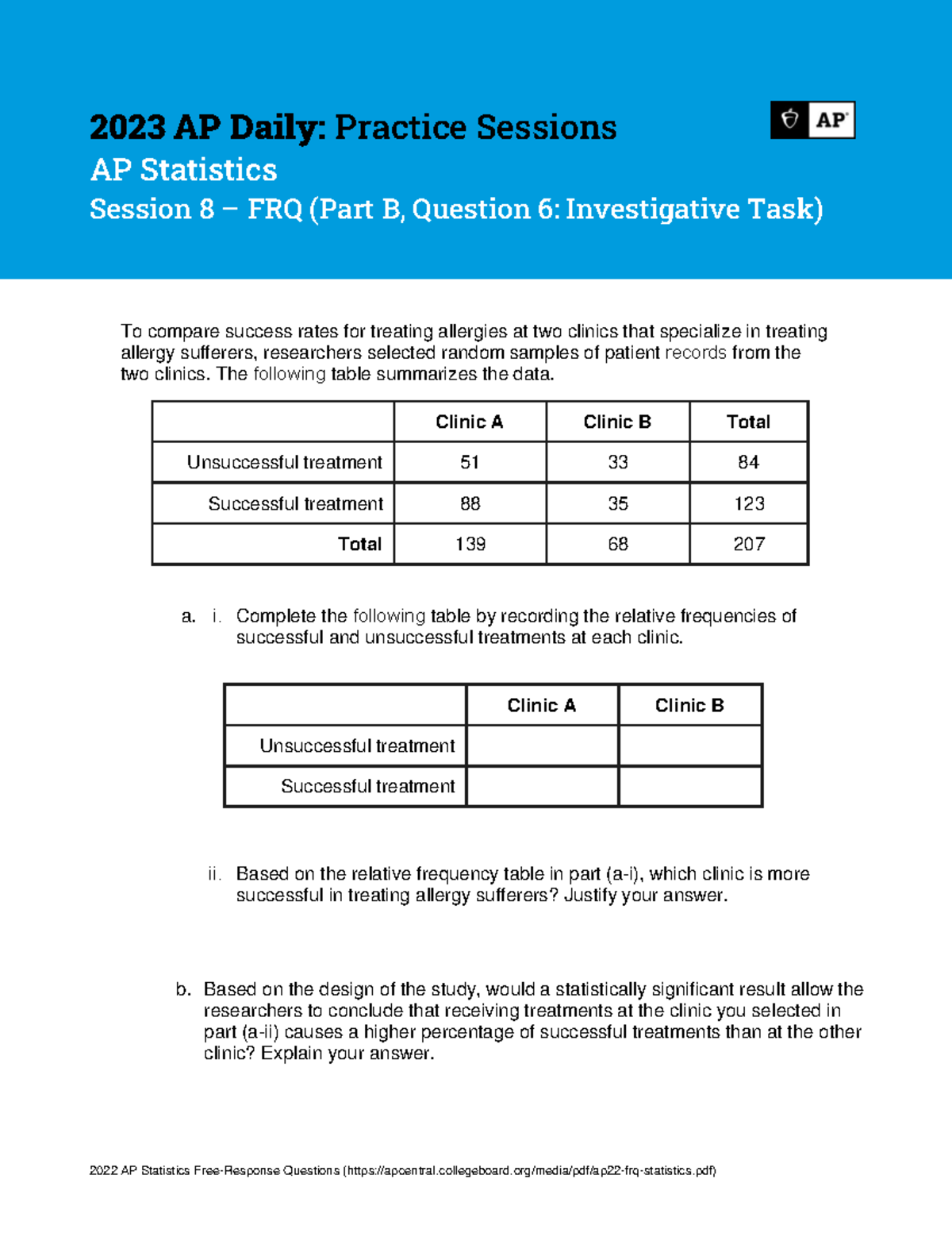 Session 8 Statistics 2023 AP Daily Practice Sessions 2022 AP