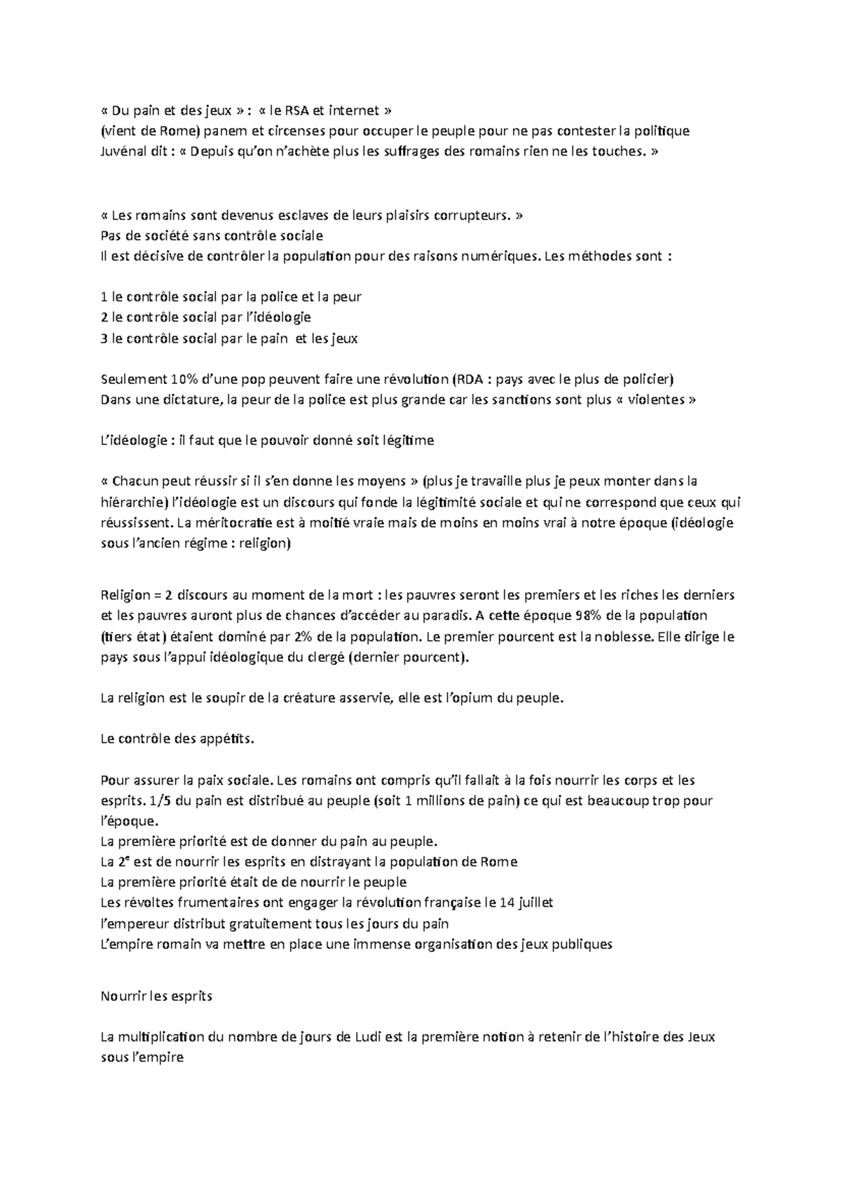 Du pain et des jeux Cours