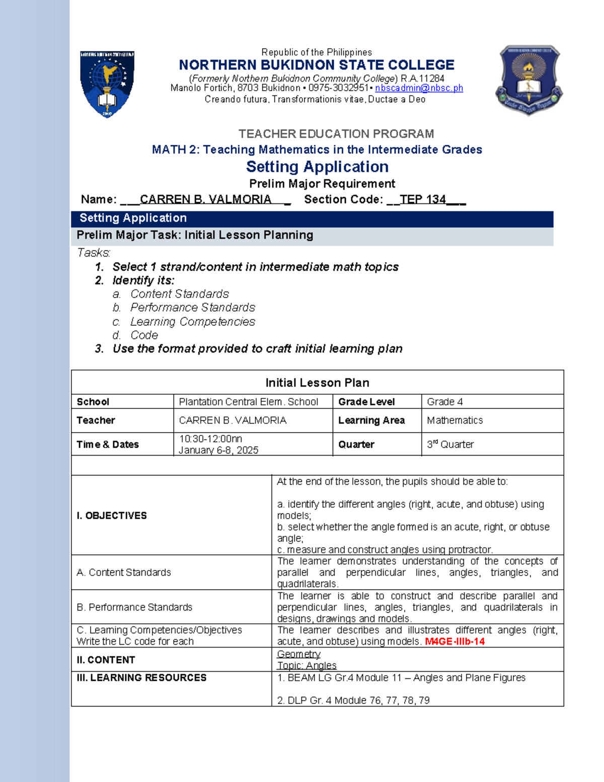 MATH 2 Prelim Major Requirement initial LP - NORTHERN BUKIDNON STATE ...