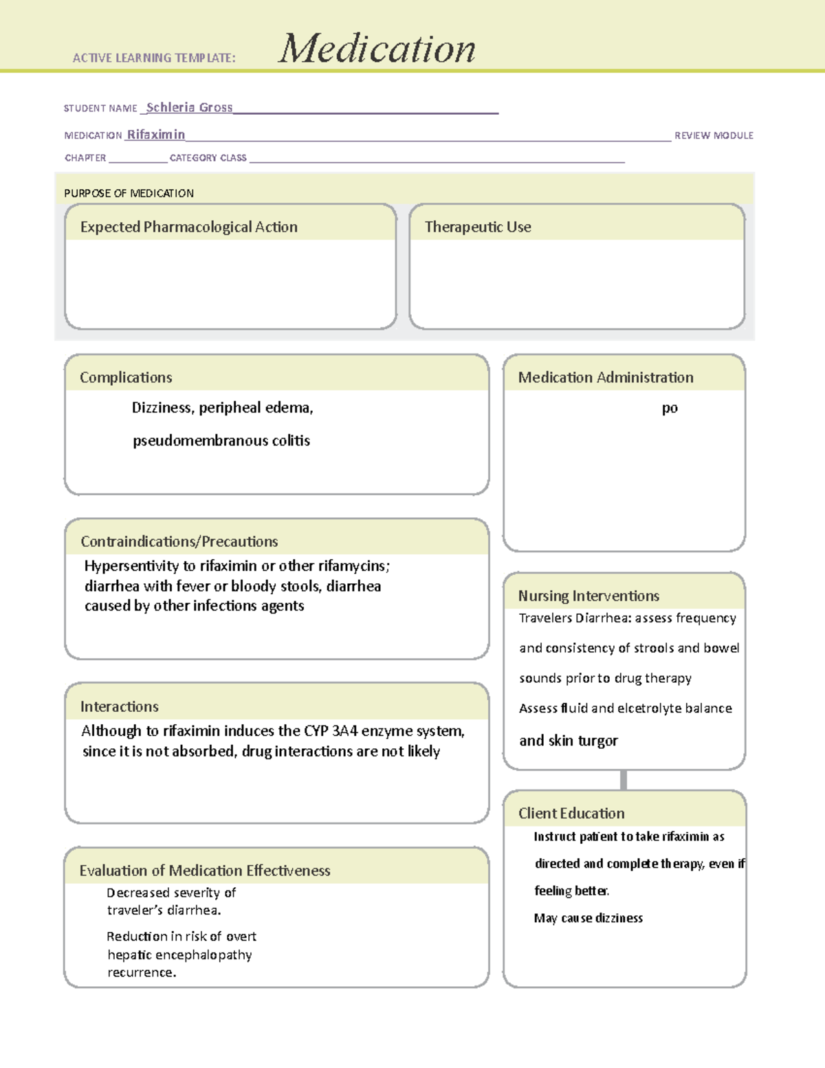 Rifaximin Medication Template - STUDENT NAME Schleria Gross