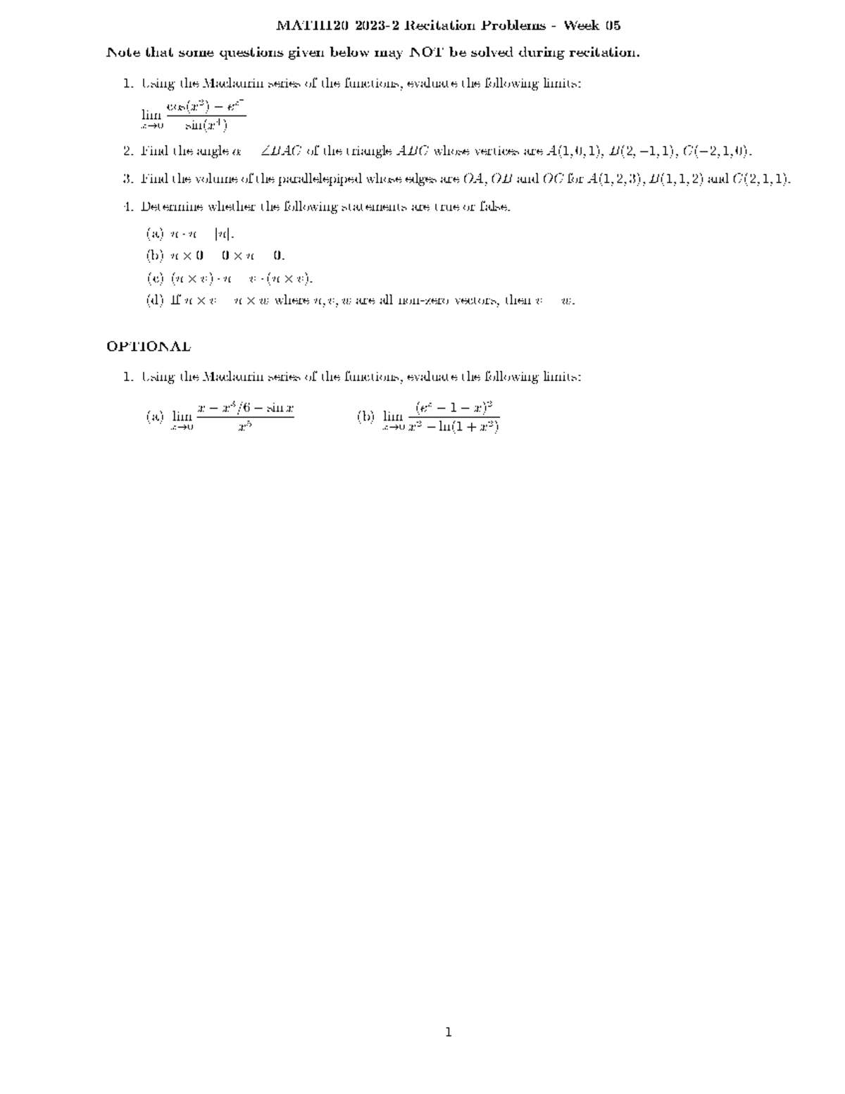 Math120 çalışma soruları4 - MATH120 2023-2 Recitation Problems - Week ...
