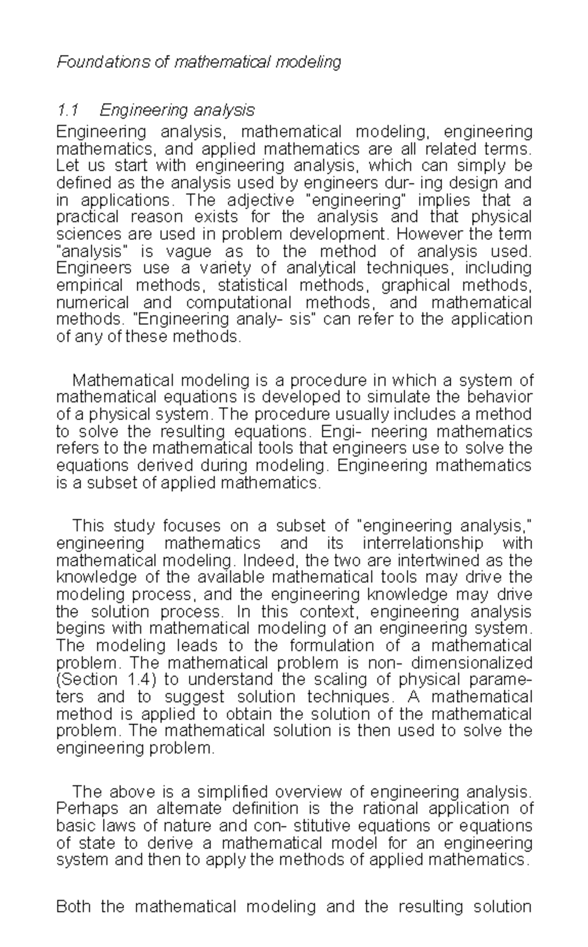 Foundations of mathematical modeling - Let us start with engineering ...