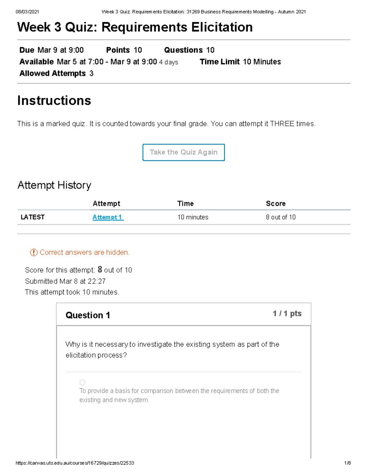 Weekly Quiz Week 3 Quiz 3 Attempt 1 - Week 3 Quiz: Requirements ...