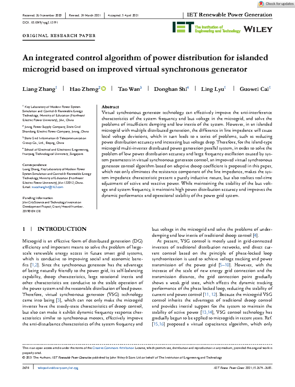 IET Renewable Power Gen - 2021 - Zhang - An integrated control ...