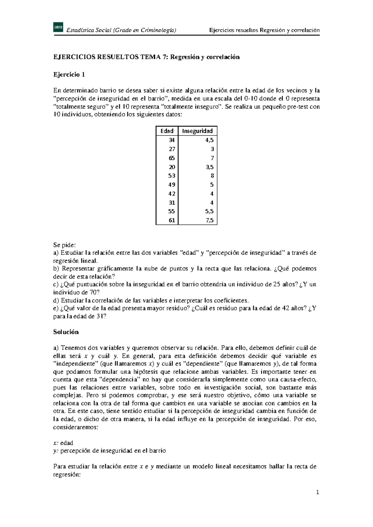 Ejercicios Resueltos Tema7 Regresion Correlacion Ejercicios Resueltos Tema 7 Regresión Y 8144