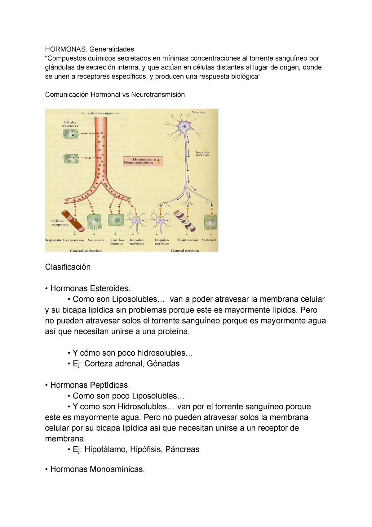 Sistema Neuroendocrino - HORMONAS. Generalidades “Compuestos Químicos ...