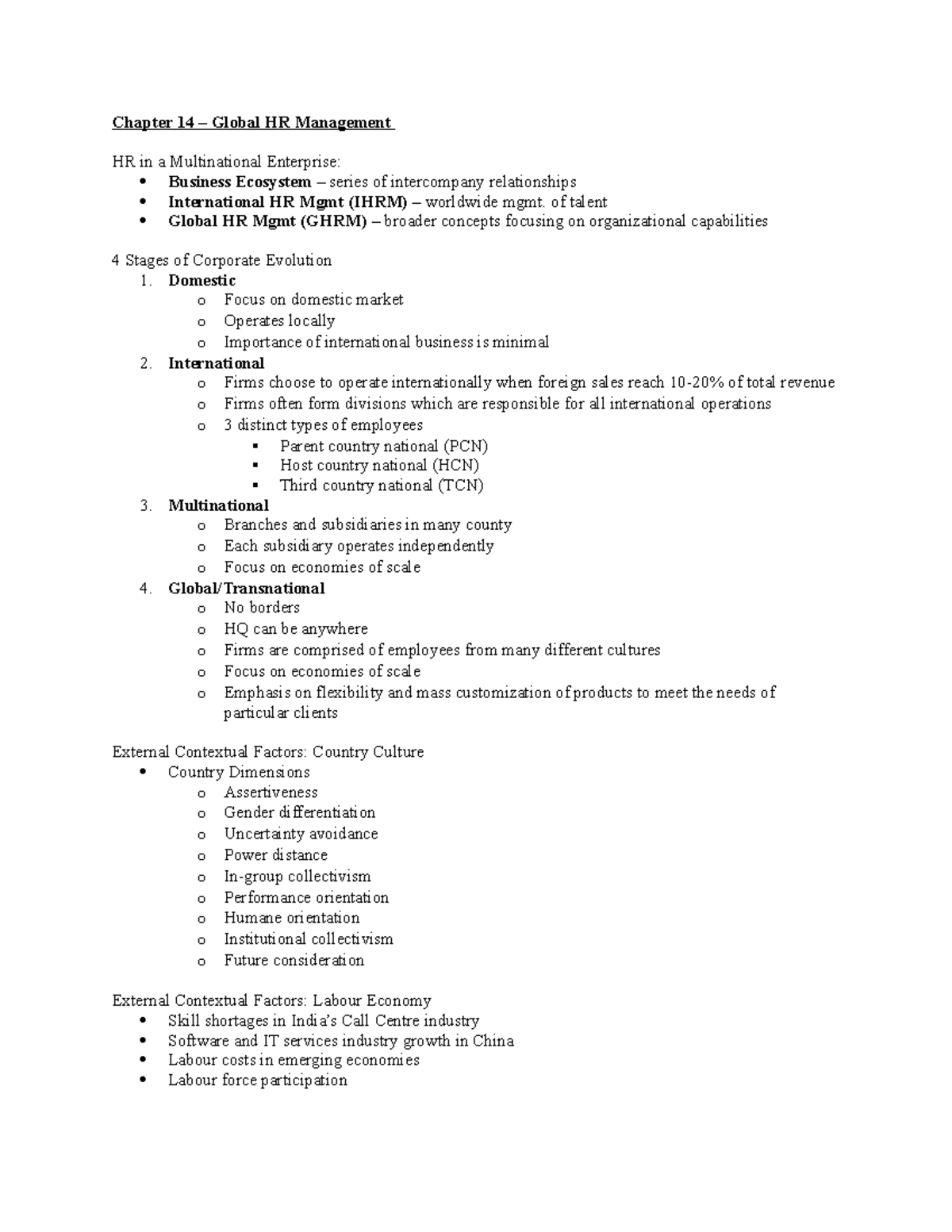 Chapter 14 - Global Human Resource Management - Chapter 14 – Global HR ...