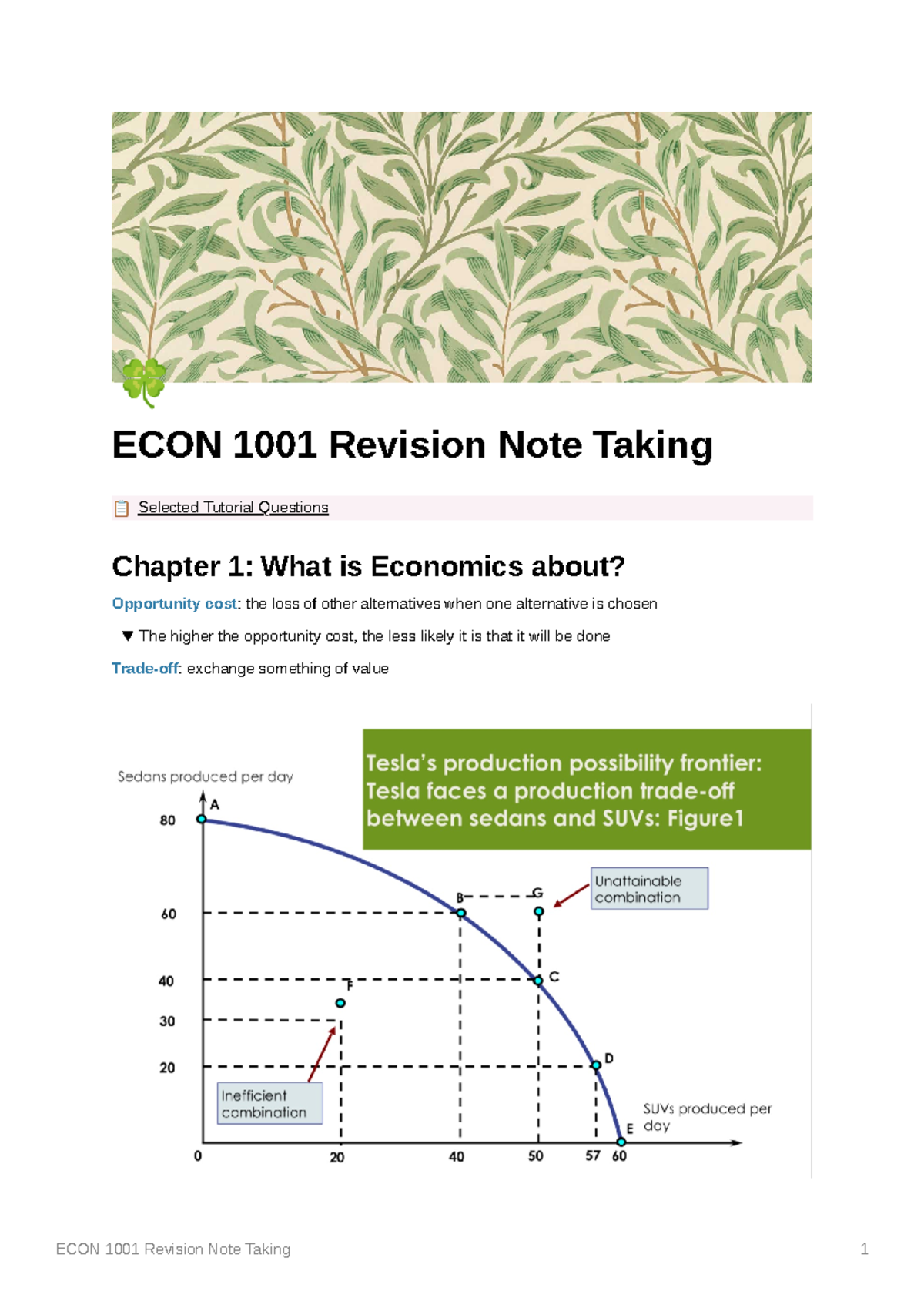 ECON 1001 Revision Note Taking: Chapter 1-4 - Studocu