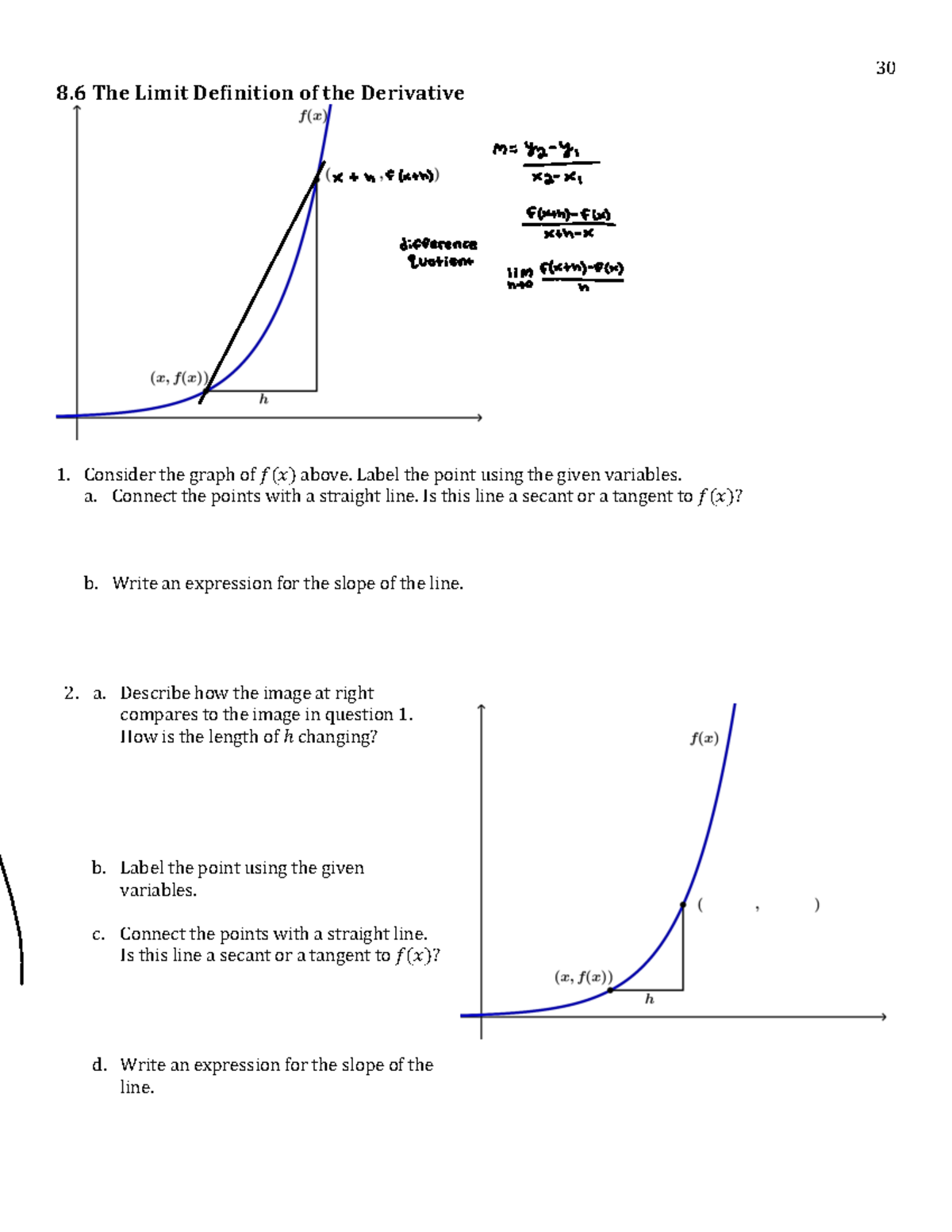 Number 1 - Unit 8 notes on derivatives - 8 The Limit Definition of the ...