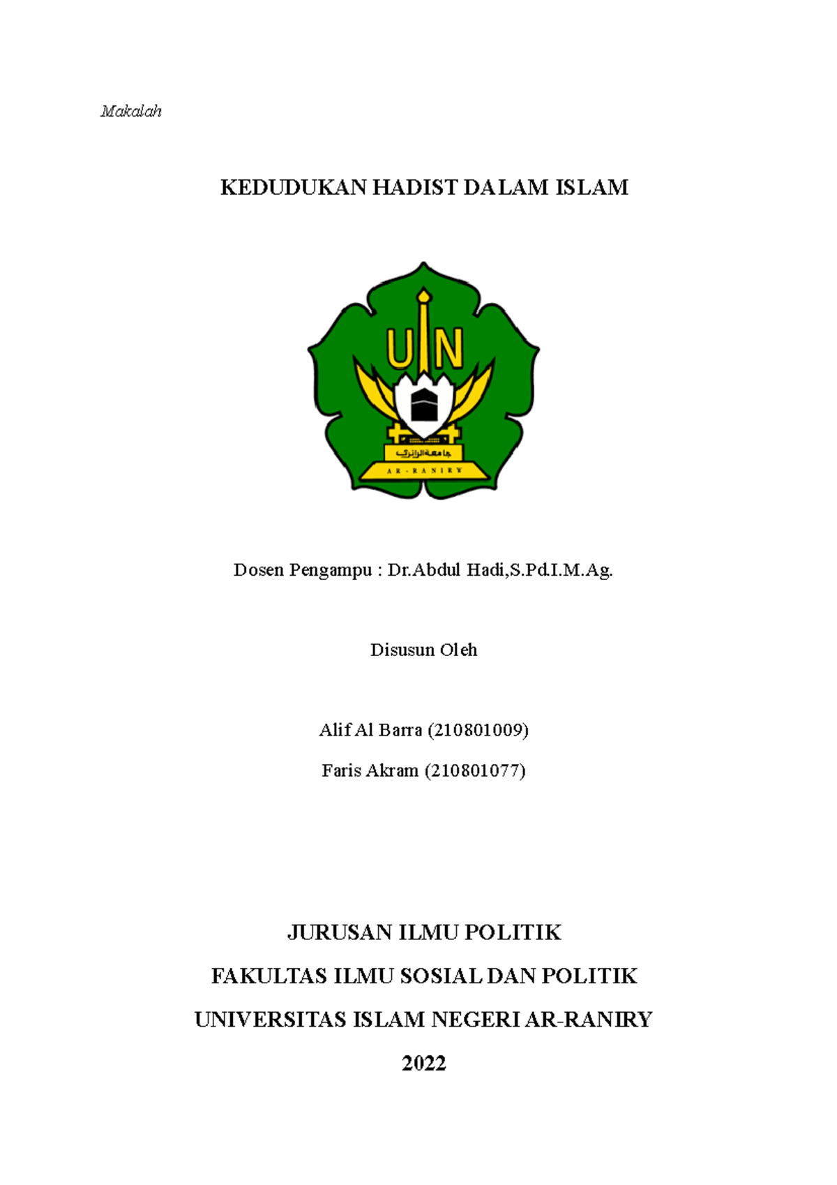 Kedudukan Hadist Dalam Islam - Makalah KEDUDUKAN HADIST DALAM ISLAM ...