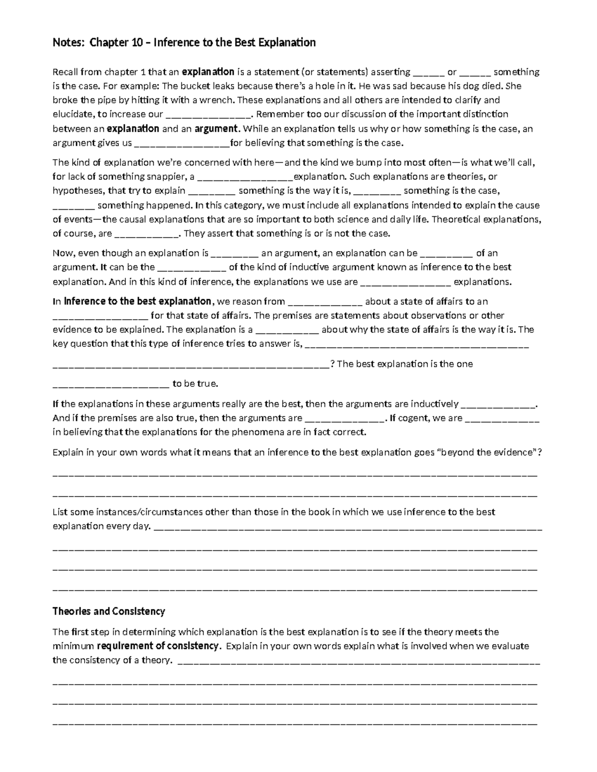 Chapter 10 Guided Reading Notes - Notes: Chapter 10 – Inference to the ...