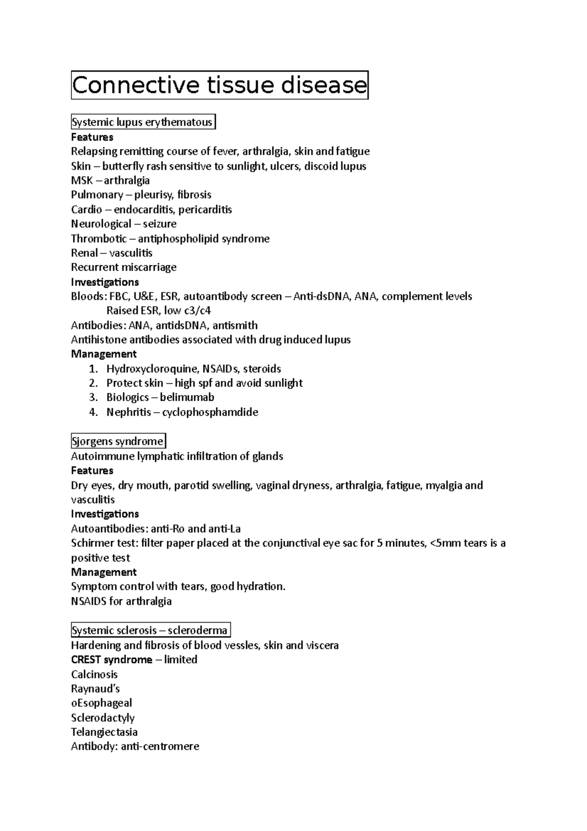 Connective tissue disease - MED2020 - QUB - Studocu