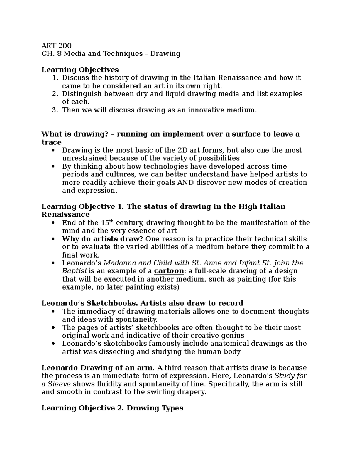 CH. 8 Drawing - transcript of chapter 8 lecture - ART 200 CH. 8 Media ...