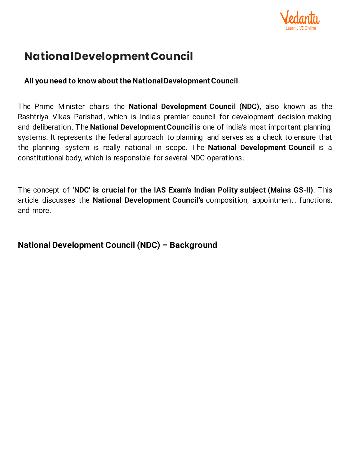 write an essay on national development council