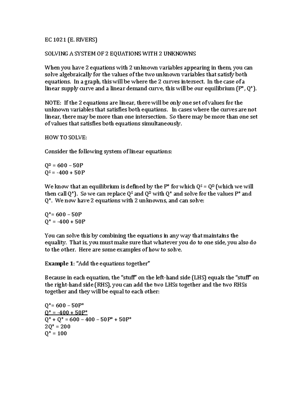 Solving+A+ System+OF+2+ Equations+WITH+2+ Unknowns - EC 1021 (E. RIVERS ...