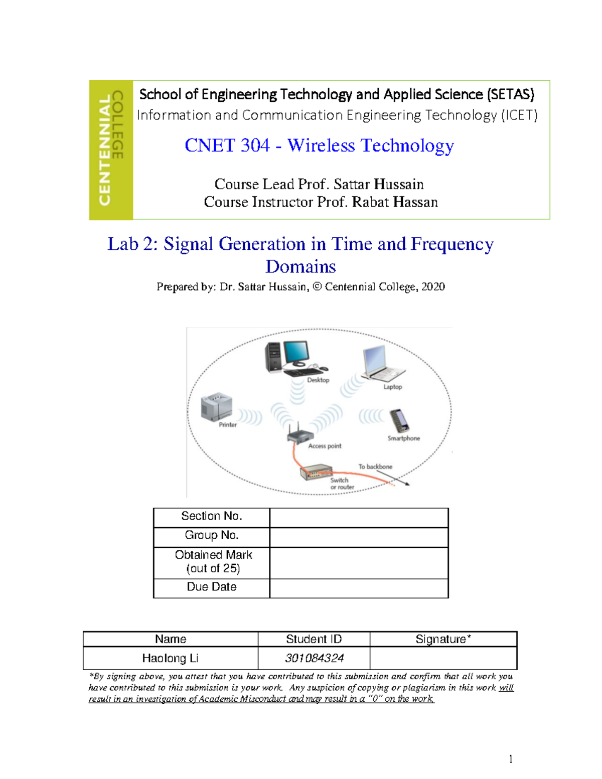CNET304 Lab 2 Signal Analysis in Time and Frequency Domains (Haolong Li ...