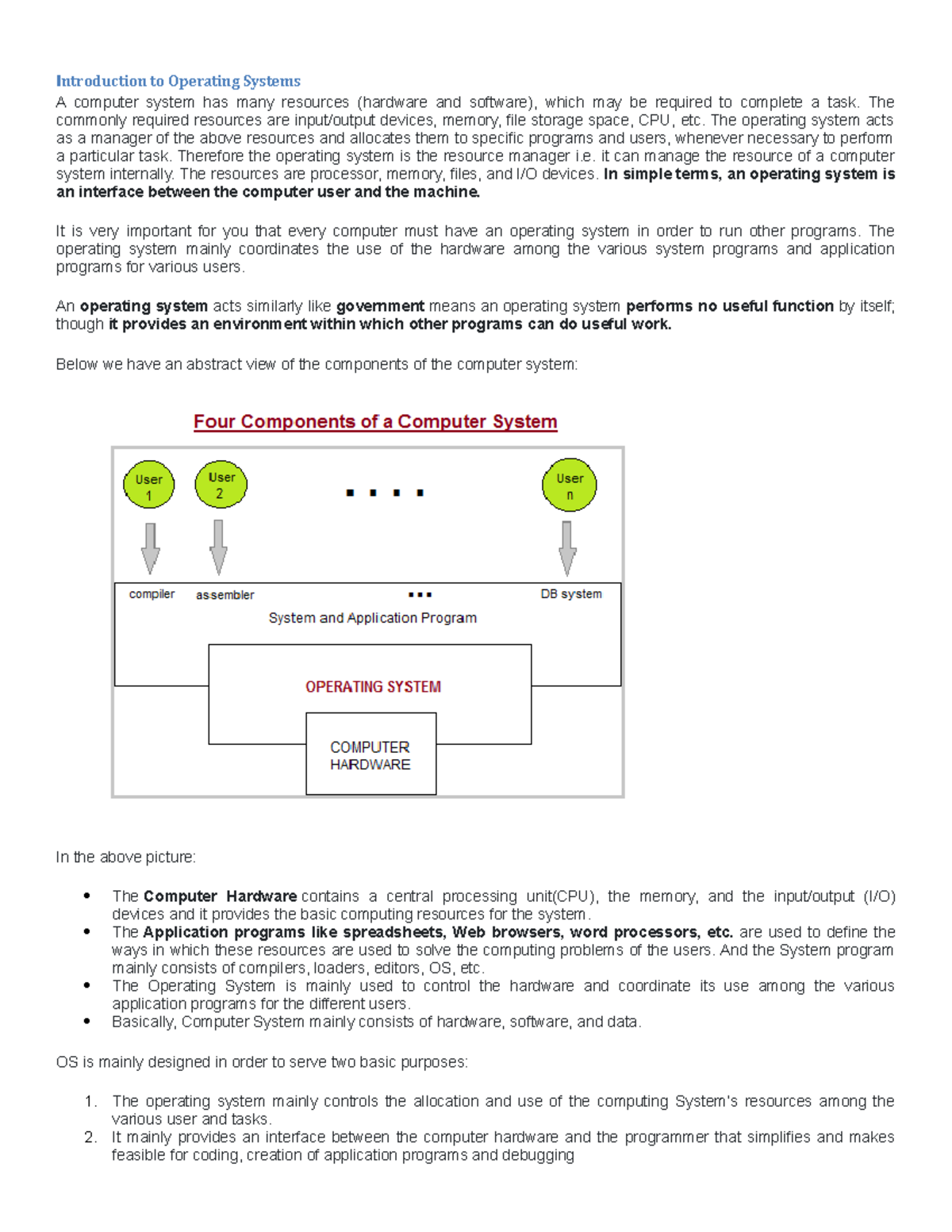 Introduction to Operating Systems - The commonly required resources are ...