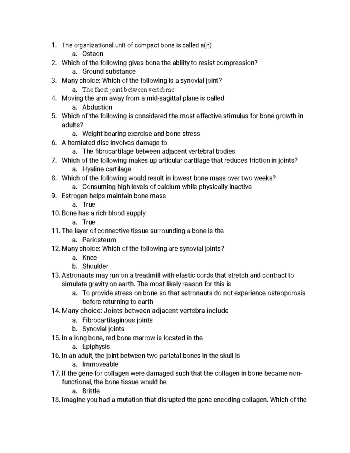 Exam 2 - Bone and Joints Quiz - The organizational unit of compact bone ...