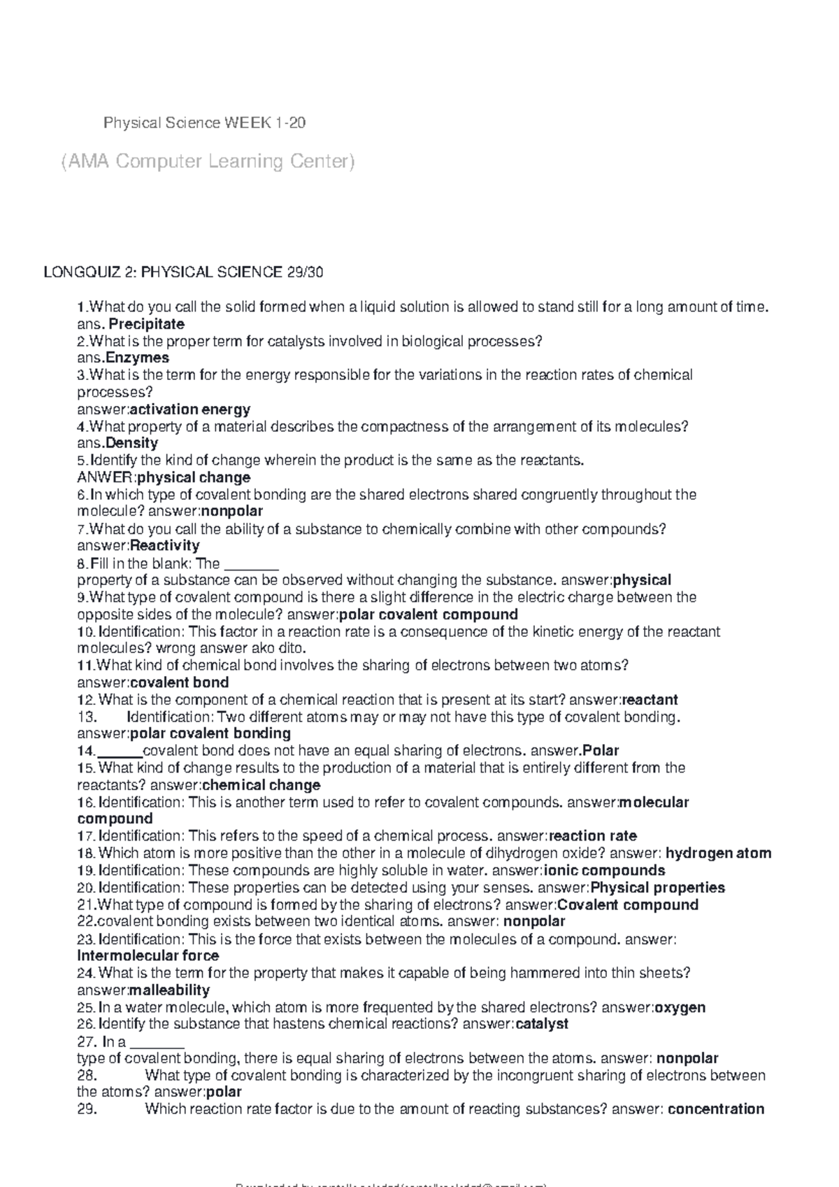 Physical science oed week 1 20 ama computer learning center