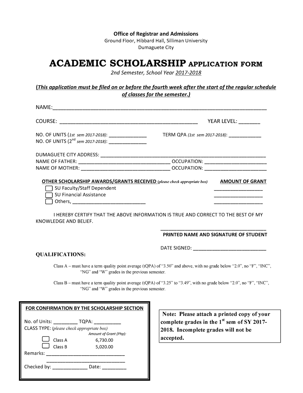 Scholarship appform 1718 - Office of Registrar and Admissions Ground ...