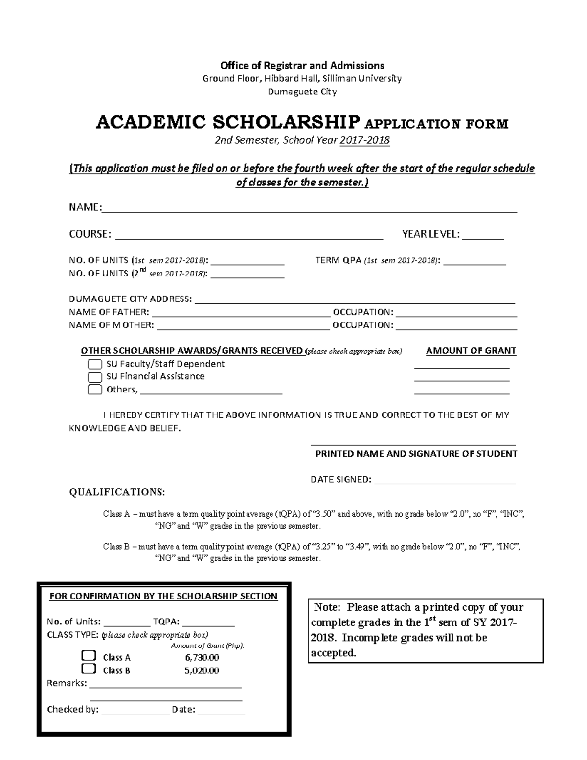 Scholarship appform 1718 - Office of Registrar and Admissions Ground ...