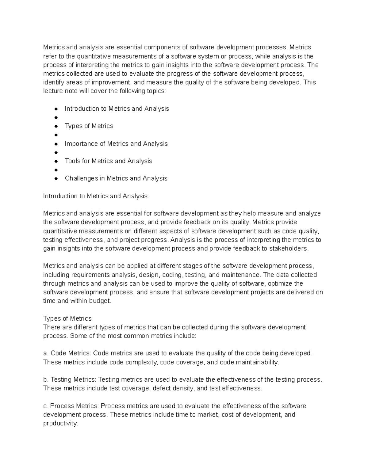 Development notes 8 metrics and analysis - Metrics and analysis are ...