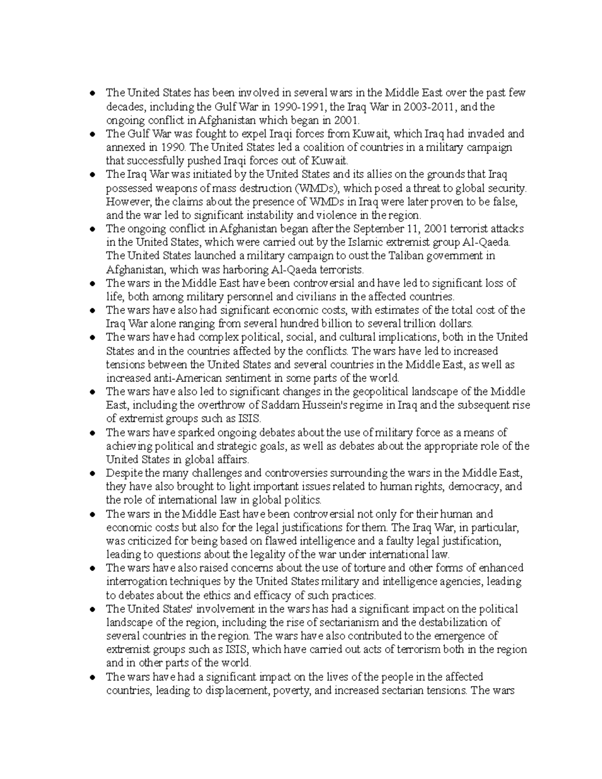USA vs middle east The United States has been involved in several