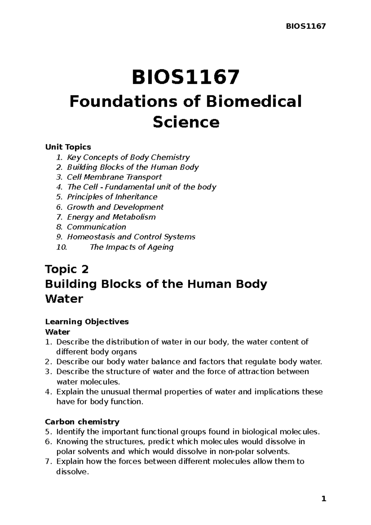 BIOS1167 Foundations Of Biomedical Science - BIOS1167 BIOS1167 ...