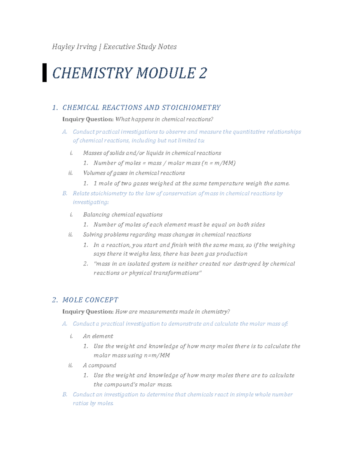 Notes Module 2 Quantitative Chemistry - Hayley Irving | Executive Study ...