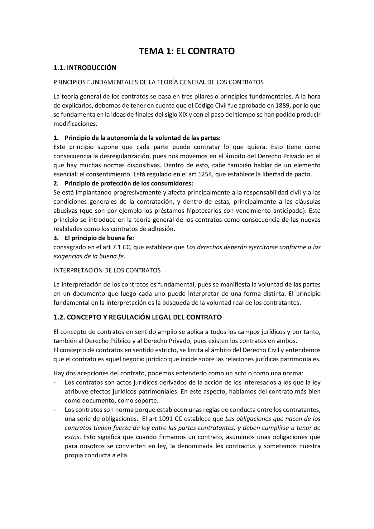 Tema 1 Contratos - TEMA 1: EL CONTRATO 1. INTRODUCCIÓN PRINCIPIOS ...