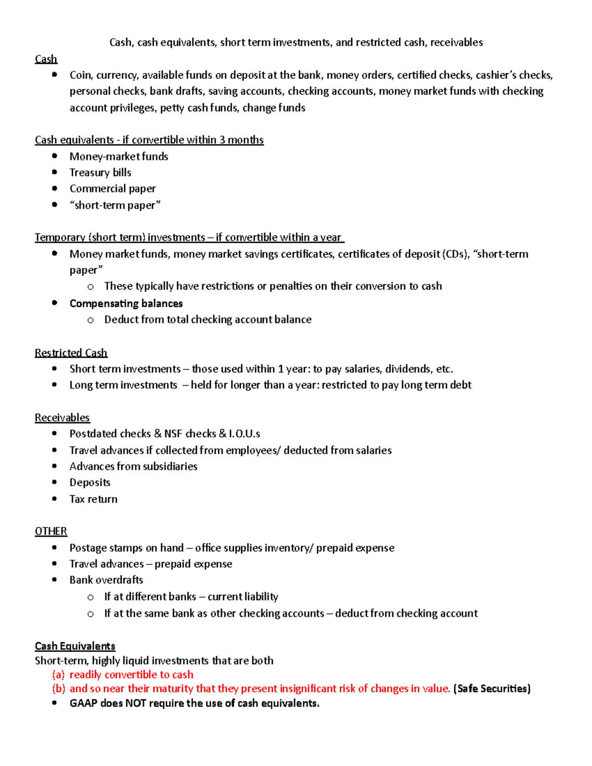 Cash identification Notes - Cash, cash equivalents, short term ...
