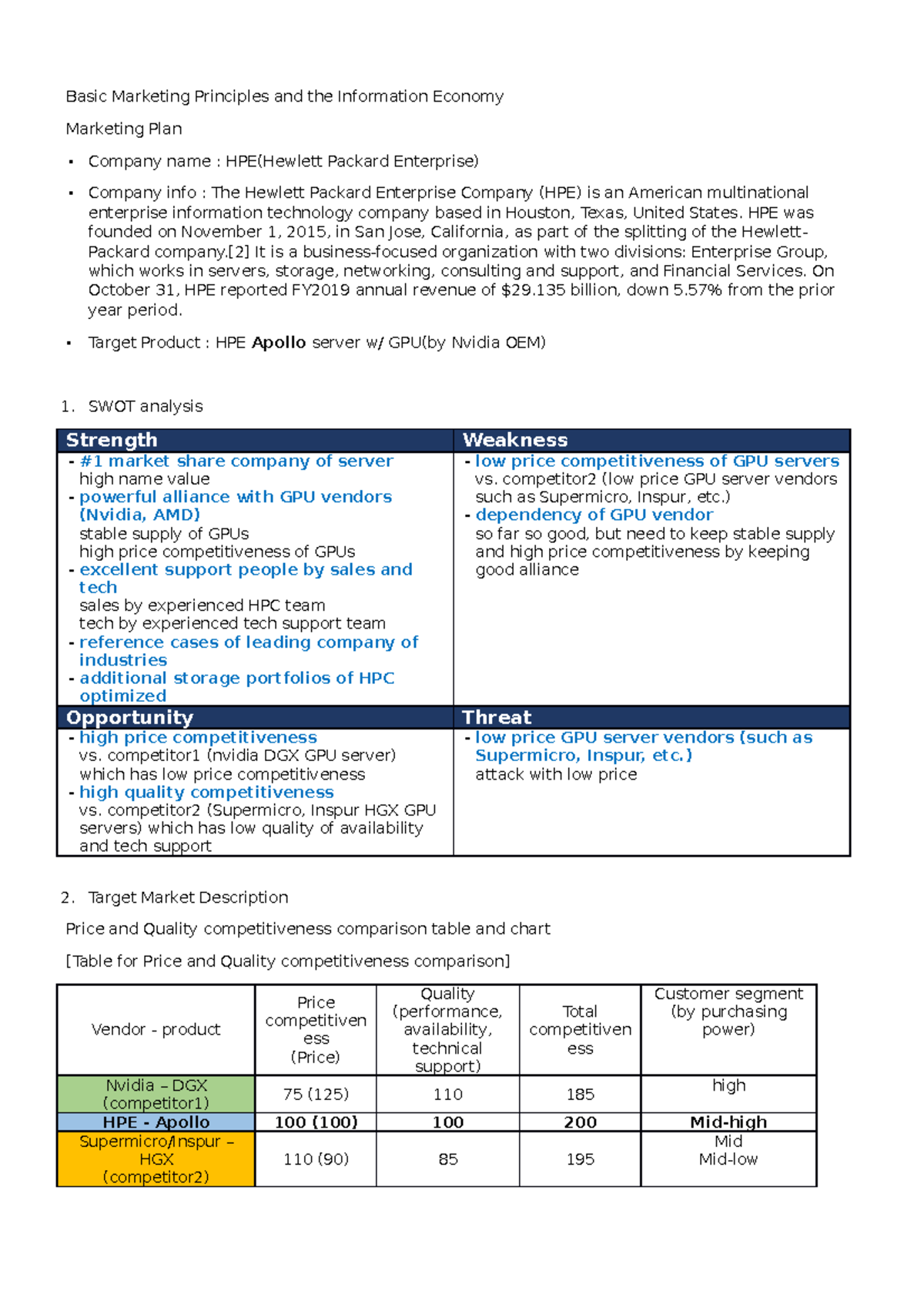 Marketing plan assignment Lawrence - Basic Marketing Principles and the ...