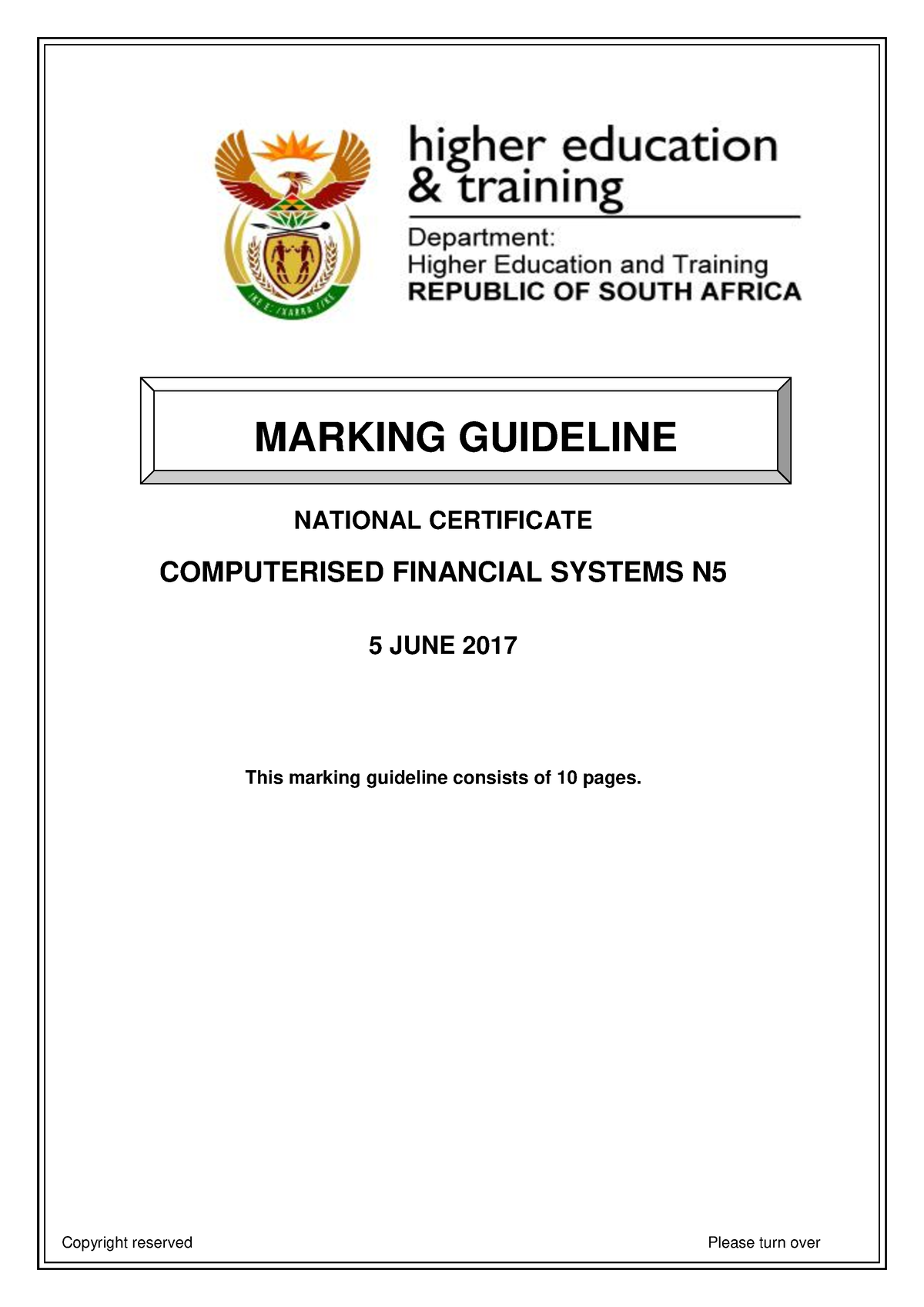 Computerised Financial Systems N5 MEMO JUNE 2017 DPFC20 NQF Level 6 