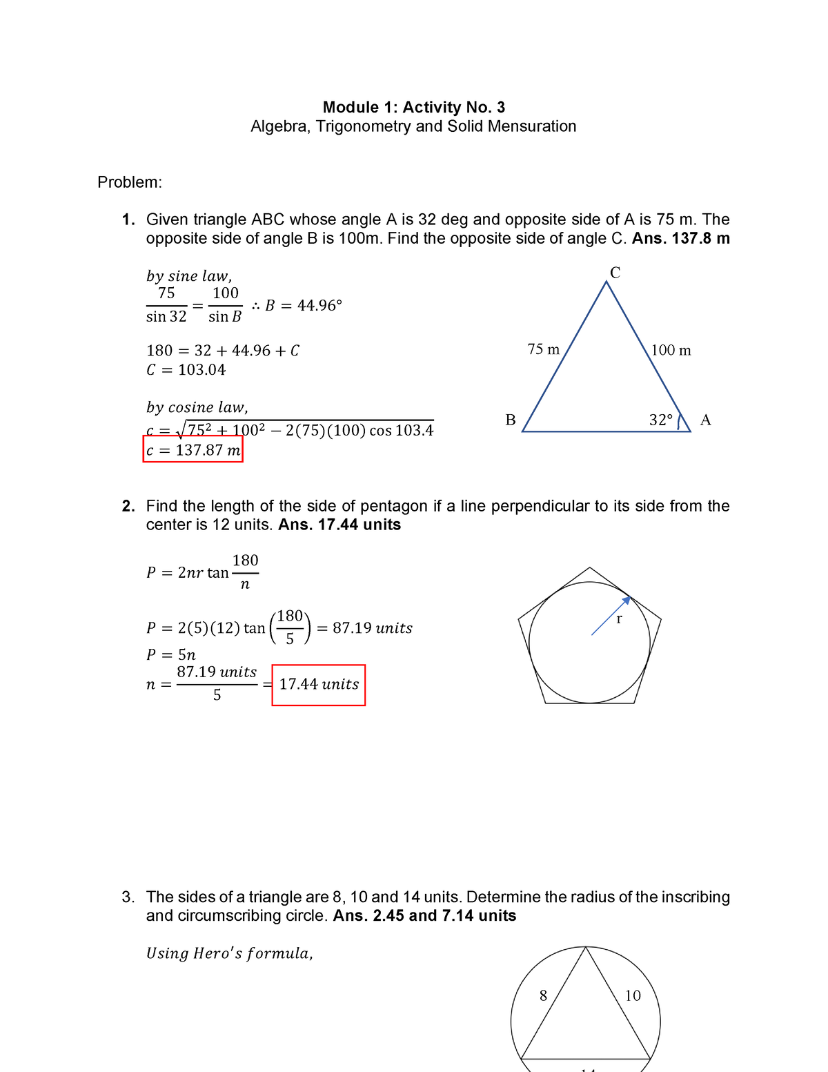 Lesson 1 Exercises Problem No. 3 - Module 1: Activity No. 3 Algebra ...